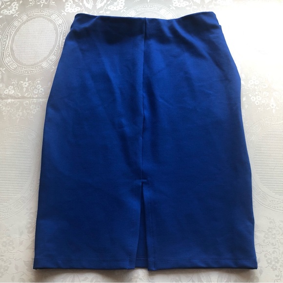 Studio F Royal Blue High-Waisted Elastic Pencil Skirt Back Slip Women’s Size 12 - Picture 16 of 16
